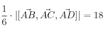 \frac{1}{6} \cdot |[\vec{AB} , \vec{AC} , \vec{AD}]|=18