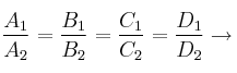 \frac{A_1}{A_2}=\frac{B_1}{B_2}=\frac{C_1}{C_2}=\frac{D_1}{D_2} \rightarrow 