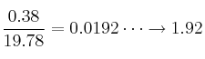 \frac{0.38}{19.78}= 0.0192\cdots \rightarrow 1.92