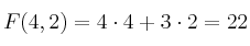 F(4,2)=4 \cdot 4+3 \cdot 2 = 22