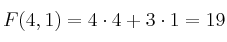 F(4,1)=4 \cdot 4+3 \cdot 1 = 19