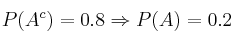 P(A^c)=0.8 \Rightarrow P(A)=0.2