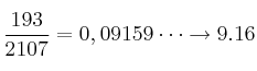 \frac{193}{2107}= 0,09159\cdots \rightarrow 9.16