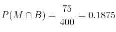 P(M \cap B)=\frac{75}{400}=0.1875