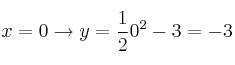 x=0 \rightarrow y = \frac{1}{2}0^2 - 3 =-3