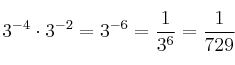 3^{-4} \cdot 3^{-2} = 3^{-6} = \frac{1}{3^6} = \frac{1}{729}