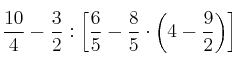 \frac{10}{4} - \frac{3}{2} : \left[ \frac{6}{5} - \frac{8}{5} \cdot \left( 4 - \frac{9}{2} \right) \right]