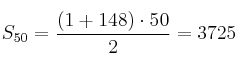 S_{50}=\frac{(1+148) \cdot 50}{2}= 3725
