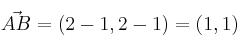 \vec{AB}=(2-1,2-1)=(1,1)