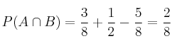  P(A \cap B)= \frac{3}{8}+\frac{1}{2}-\frac{5}{8}= \frac{2}{8}