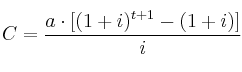 C = \frac{a \cdot \left[ (1+i)^{t+1} - (1+i) \right]}{i}