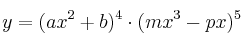 y=(ax^2+b)^4 \cdot (mx^3-px)^5