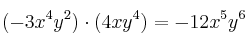 (-3x^4y^2) \cdot (4xy^4)=-12x^5y^6