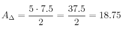 A_{\Delta}=\frac{5 \cdot 7.5}{2}=\frac{37.5}{2}=18.75