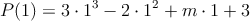 P(1)=3 \cdot 1^3 - 2 \cdot 1^2 + m \cdot 1 + 3