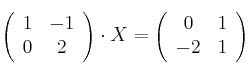 \left(\begin{array}{cc}     1 & -1  \\ 0 & 2\end{array}\right)\cdot X =\left(\begin{array}{cc}     0 & 1  \\ -2 & 1\end{array}\right)
