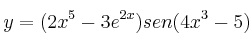 y = (2x^5-3e^{2x}) sen(4x^3-5)