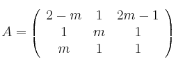  A = \left(
\begin{array}{ccc}
     2-m & 1 & 2m-1
  \\ 1 & m & 1
  \\  m & 1 & 1
\end{array}
\right) 
