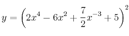 y=\left( 2x^4-6x^2+\frac{7}{2}x^{-3}+5 \right)^2