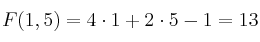 F(1,5) = 4 \cdot 1 + 2 \cdot 5 - 1 = 13