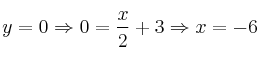 y=0 \Rightarrow 0=\frac{x}{2} + 3  \Rightarrow x=-6
