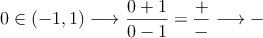 0 \in (-1,1) \longrightarrow \frac{0+1}{0-1} = \frac{+}{-} \longrightarrow -