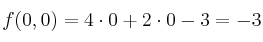 f(0,0) = 4 \cdot 0+2 \cdot 0 -3 = -3