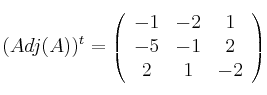 (Adj(A))^t = \left(
\begin{array}{ccc}
    -1 & -2 & 1
\\ -5 & -1 & 2
\\ 2 & 1 & -2
\end{array}
\right)