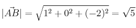 |\vec{AB}| = \sqrt{1^2+0^2+(-2)^2}=\sqrt{5}