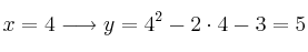 x=4 \longrightarrow y=4^2 - 2 \cdot 4 - 3 = 5