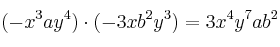 (-x^3ay^4) \cdot (-3xb^2y^3)=3x^4y^7ab^2