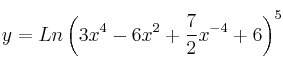 y = Ln \left(3x^4-6x^2+\frac{7}{2}x^{-4}+6 \right)^5