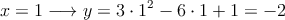 x=1 \longrightarrow y=3 \cdot 1^2-6 \cdot 1+1=-2