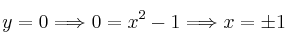 y=0 \Longrightarrow 0=x^2-1 \Longrightarrow x=\pm1