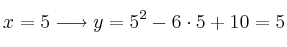 x=5 \longrightarrow y=5^2-6 \cdot 5+10 = 5