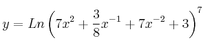 y = Ln \left( 7x^2+\frac{3}{8}x^{-1}+7x^{-2}+3 \right)^7