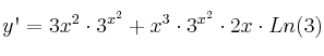 y\textsc{\char13} = 3x^2 \cdot 3^{x^2} + x^3 \cdot 3^{x^2} \cdot 2x \cdot Ln(3)