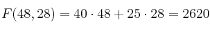 F(48,28)=40 \cdot 48 + 25 \cdot 28 = 2620