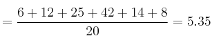 =\frac{6+12+25+42+14+8}{20}=5.35