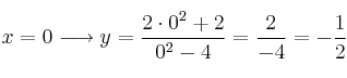 x=0 \longrightarrow y= \frac{2 \cdot 0^2+2}{0^2-4} =\frac{2}{-4}=- \frac{1}{2}
