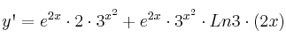 y\textsc{\char13} = e^{2x}\cdot 2 \cdot 3^{x^2}+e^{2x} \cdot 3^{x^2} \cdot Ln3 \cdot (2x)