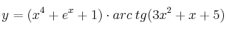 y=(x^4+e^x+1) \cdot arc \: tg(3x^2+x+5)