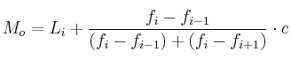 M_o = L_i + \frac{f_i - f_{i-1}}{(f_i - f_{i-1})+(f_i - f_{i+1})} \cdot c