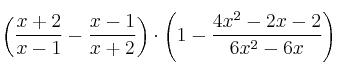 \left( \frac{x+2}{x-1} - \frac{x-1}{x+2} \right) \cdot \left( 1 -  \frac{4x^2-2x-2}{6x^2-6x} \right) 