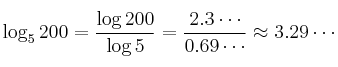 \log_5{200} = \frac{\log {200}}{\log {5}} = \frac{2.3 \cdots}{0.69 \cdots} \approx 3.29 \cdots