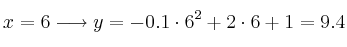 x=6 \longrightarrow y=-0.1 \cdot 6^2+2 \cdot 6+1 = 9.4
