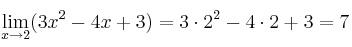 \lim\limits_{x \rightarrow 2} (3x^2-4x+3) = 3 \cdot 2^2 - 4 \cdot 2 + 3 = 7