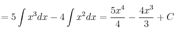 =5 \int x^3 dx - 4 \int x^2 dx = \frac{5x^4}{4} - \frac{4x^3}{3} + C
