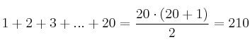 1 + 2 + 3 + ... + 20 = \frac{20 \cdot (20+1)}{2} = 210