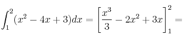 \int_1^2 (x^2-4x+3) dx= \left[ \frac{x^3}{3} - 2x^2 + 3x \right]_1^2 =